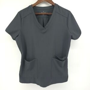 Beyond‎ Scrubs Scrub Top Womens L V-Neck Pewter Gray Stretch Medical Nursing